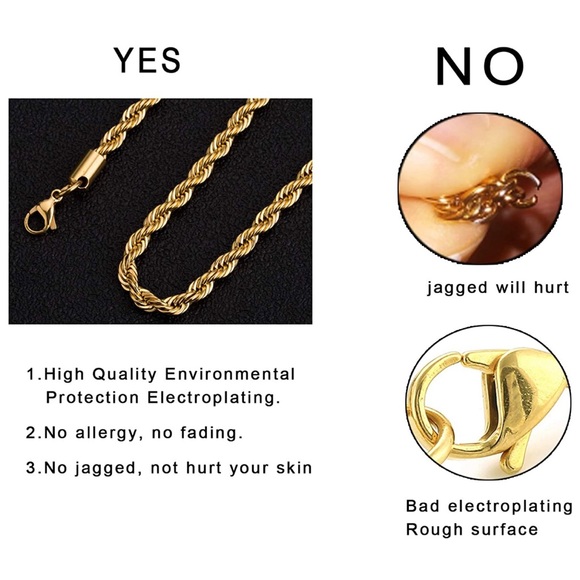 18k Real Gold Plated Rope Chain Stainless Steel - Picture 4 of 5